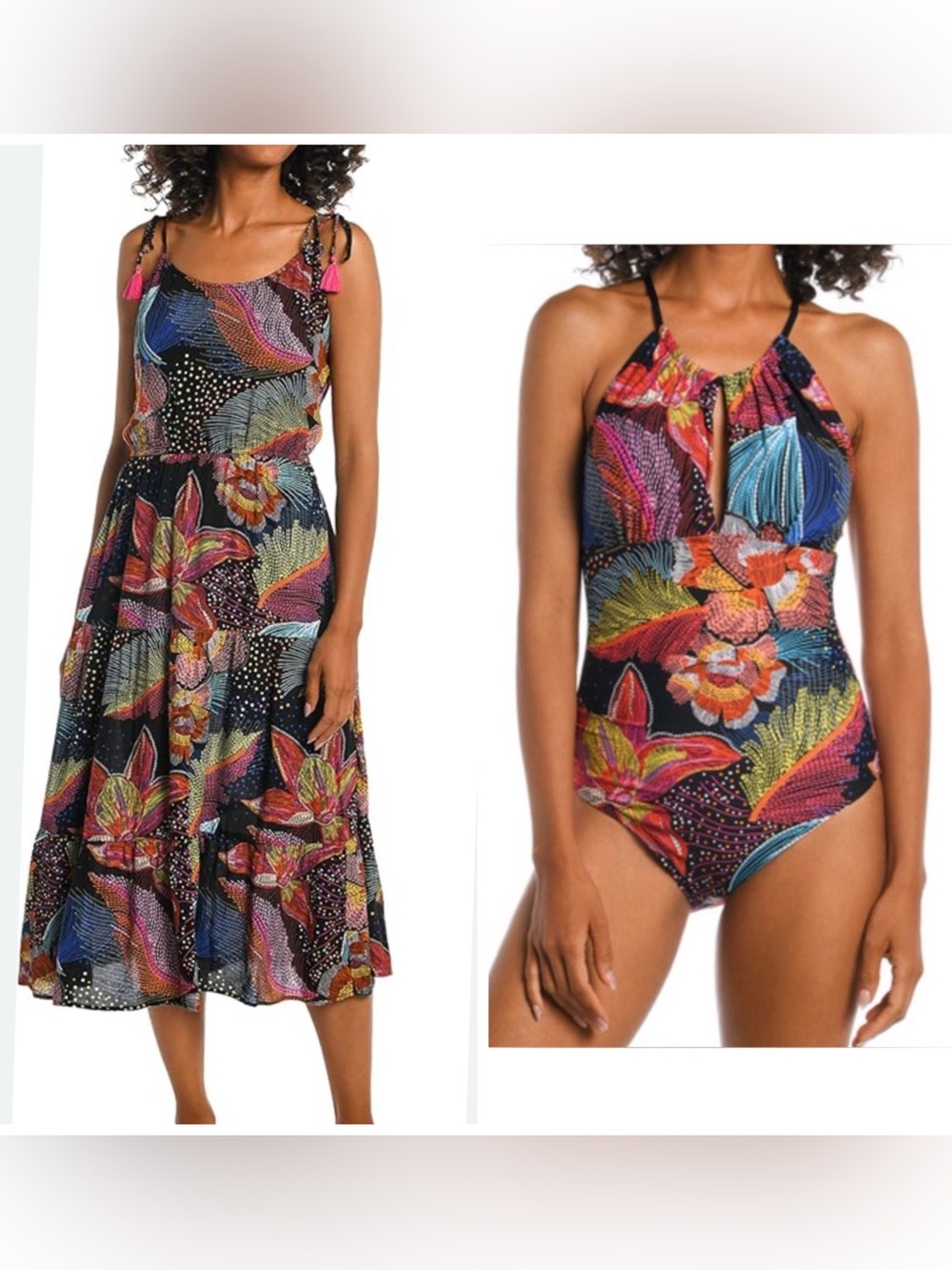 Matching La Blanca One Piece Swimsuit AND Cover Up Dress, Large/ 14, like new